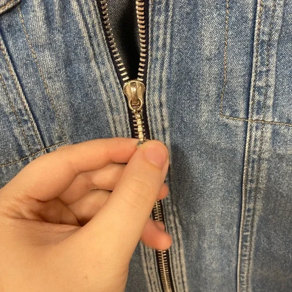 Vintage Koret City Blues Denim Jean Button Vest Upper  Floral  Large. - Picture 10 of 11